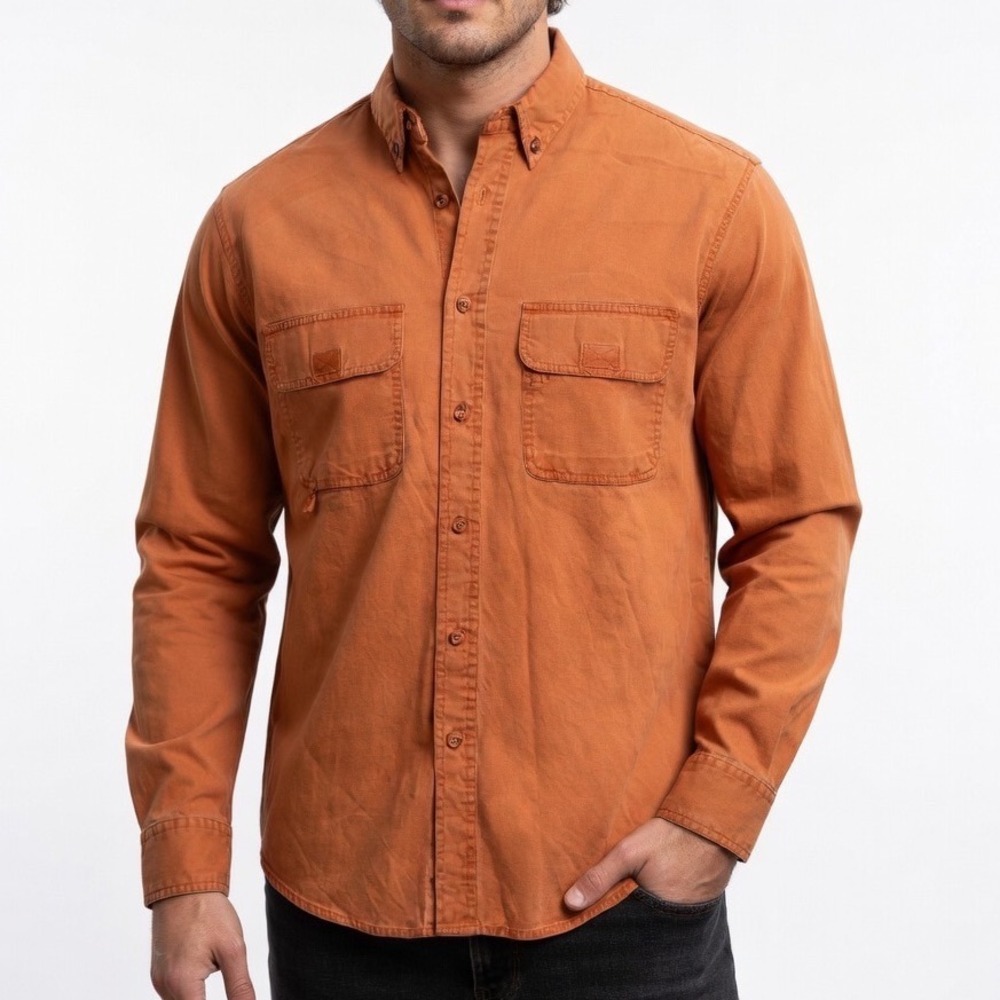 Wolverine Mens Burnt Orange Cotton Canvasβ Long Sleeve Work Shirt Large L 42/44